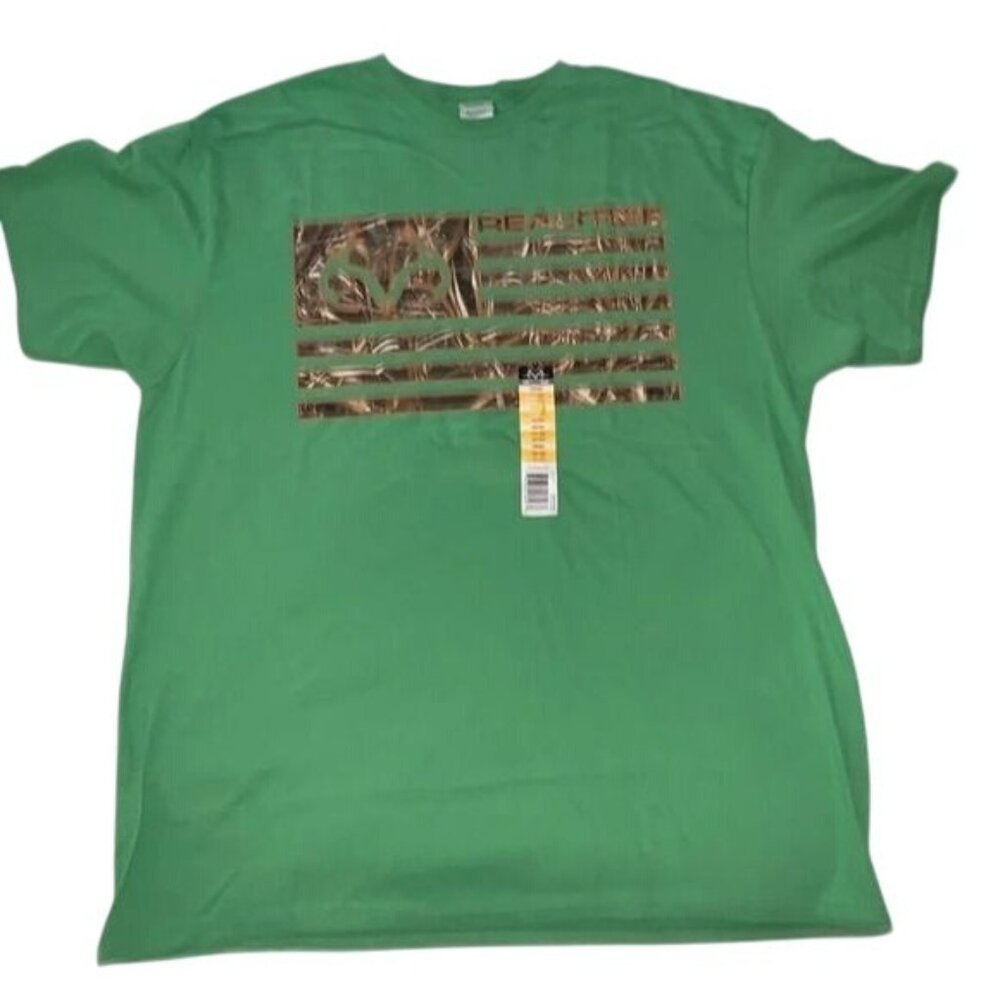 Realtree Mens Green Camouflage Flag Graphic T-Shirt Size XL